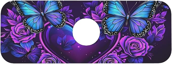 Butterfly Heart Roses 15" X 5.5" Kitchen Sink Splash Guard, Faucet Guard Draining Mat, Faucet Suction Pad For Kitchen Bathroom