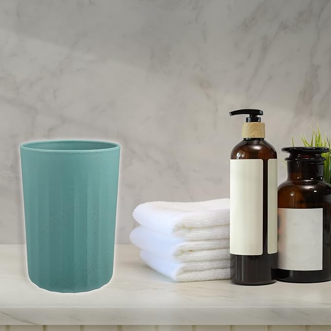 VOCOSTE 1Pc Bathroom Tumbler with Smooth Lines, Wheat Straw Cup, for Bathroom for Toothpaste Deep Green 4.09''x2.80''