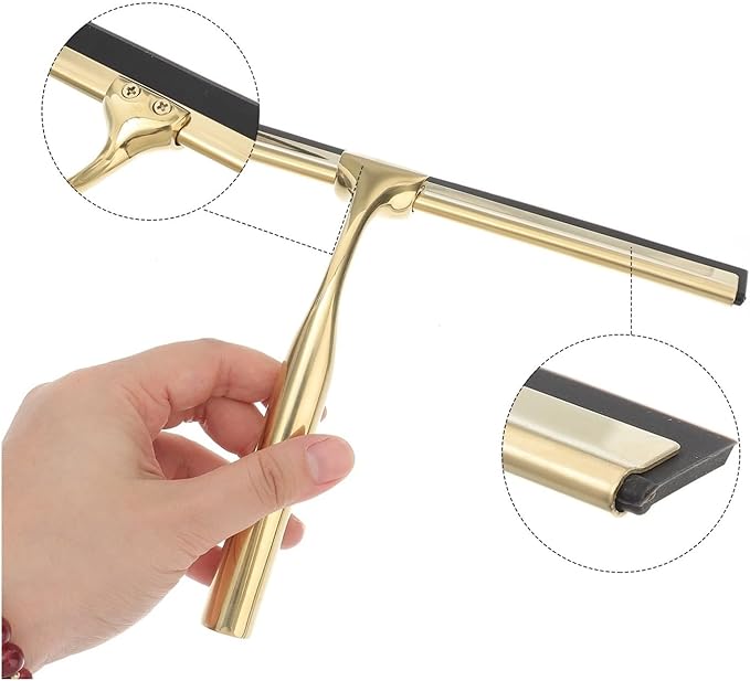 Window Squeegee Golden Shower Squeegee Stainless Steel Wiper Scraper for Glass Door Mirror Window Tile Cleaning for Shower Glass