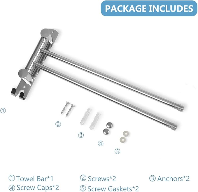 Bathroom Towel Rack JSVER SUS304 Stainless Steel Towel Rack, Adjustable 2 Arms Swivel Towel Holder, Wall Mounted Towel Racks for Bathroom