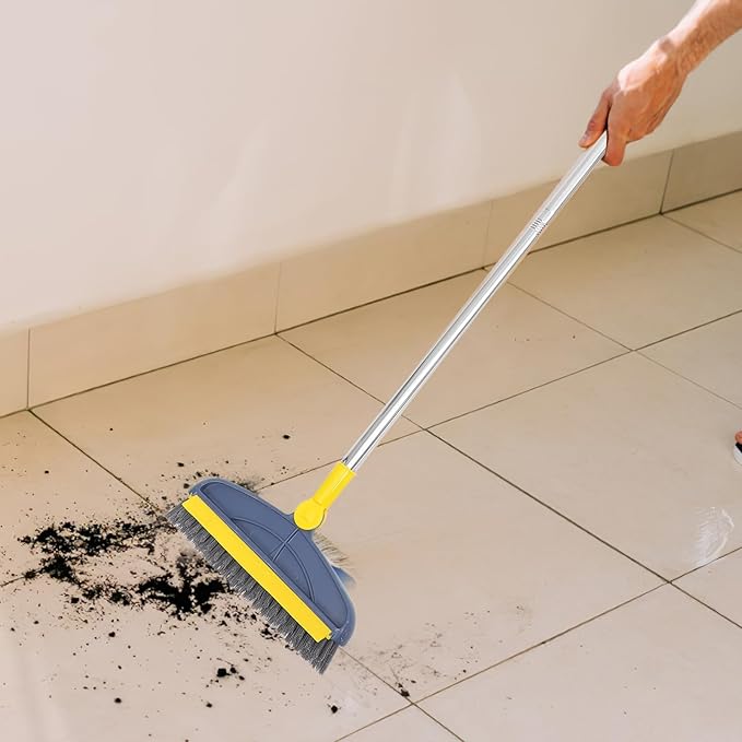Long Handle Floor Brush Scrubbing with Stiff Bristles, 126cm Blue-Yellow Groove and Grout Cleaning Brush for Bathroom and Kitchen Floor Crevice Cleaning