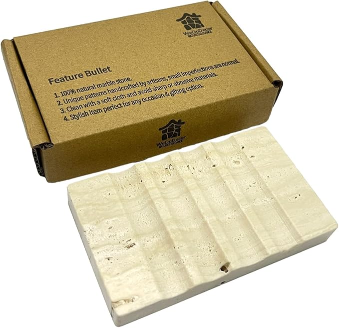 Real Travertine Marble Soap Dish for Shower Stone Tray Small Bar Soap Holder with Self Draining | Non-Slip, Luxury Bath Room Accessories (Beige)