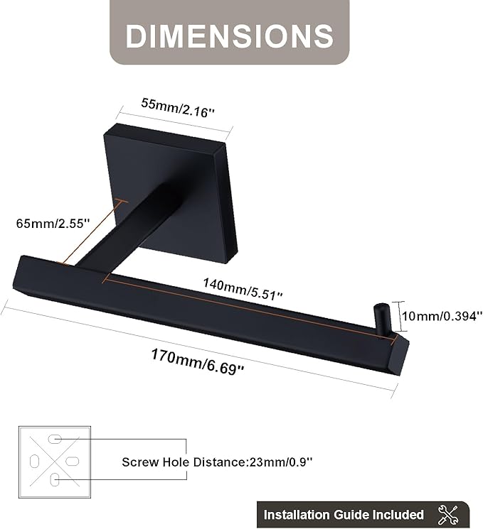 TVDEX Black Toilet Paper Holder Toilet Paper Roll Holder Bathroom Toilet Tissue Holders Wall Mount