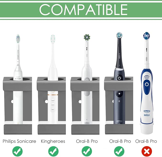 Electric Toothbrush Holder Wall Mounted, Toothbrush Stand with Diatomite Dish, Self Adhesive Storage Rack for Bathroom (Grey)
