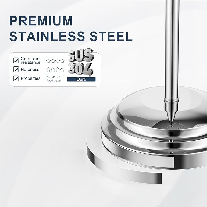 Bathroom Toilet Paper Holder Stand, Polished Chrome Toilet Paper Holder Free Standing, Stainless Steel Pivoting Toilet Tissue Roll Holder，Adjustable Height (14 to 24 Inch) Paper Holder