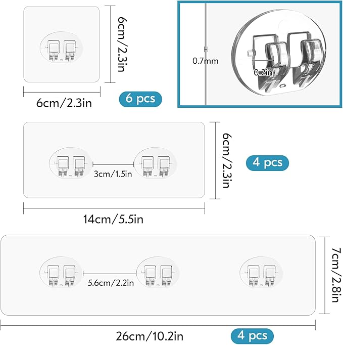 14 Pack Shower Caddy Adhesive, Strong Adhesive Hooks, Soap Holder, Bathroom Rack, Kitchen Rack