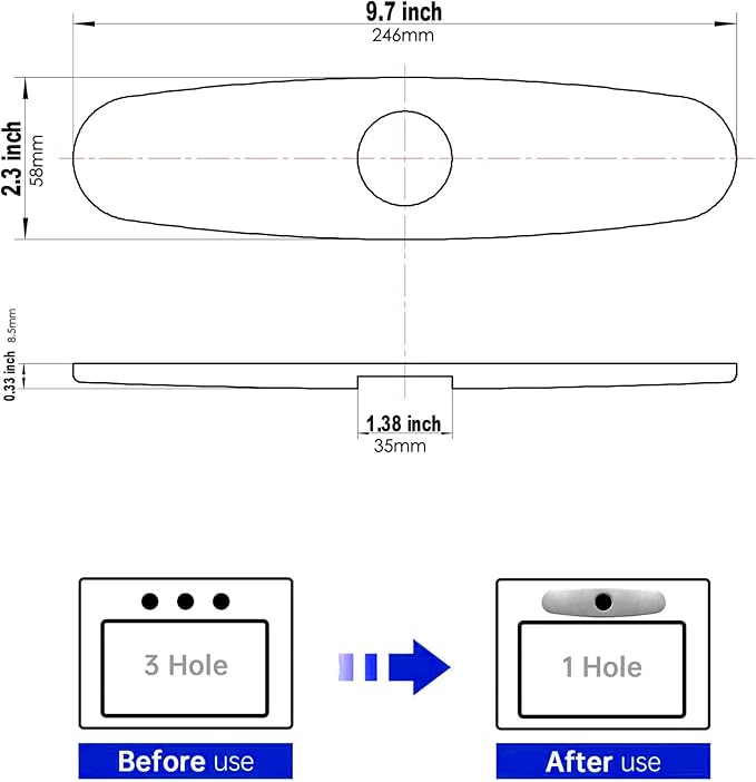 Faucet Deck Plate Brushed Gold 10 Inch for Bathroom or Kitchen Sink Faucet, Single Hole Faucet Hole Cover,Faucet Sink Escutcheon Plate Stainless Steel