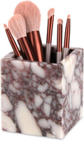 Natural Marble Toothbrush Holder for Bathroom Countertop (8.5x8.5x10cm) - Multifunctional Organizer for Makeup Brushes, Vanity Accessories & Utensils Sink (1, Calacatta Viola)
