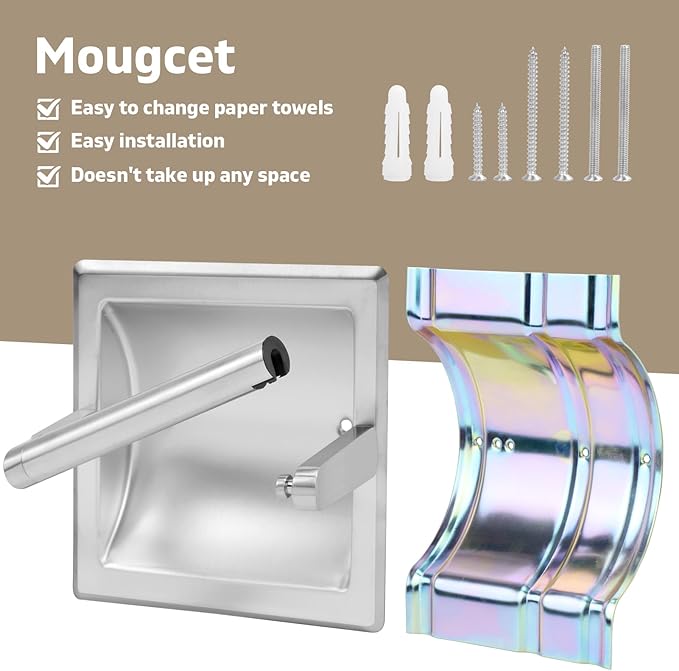 Recessed Toilet Paper Holder for Large Rolls, Pivoting Stainless Steel in Wall Toilet Paper Holder, Wall Mounted Bathroom Tissue Roll Dispenser with Modern Brushed Nickel Finish