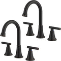 Bathroom Faucets for Sink 3 Hole, Hurran Oil Rubbed Bronze Bathroom Sink Faucet with Pop-up Drain and Supply Lines, Stainless Steel Lead-Free Widespread Faucet for Vanity RV, 2 Pack