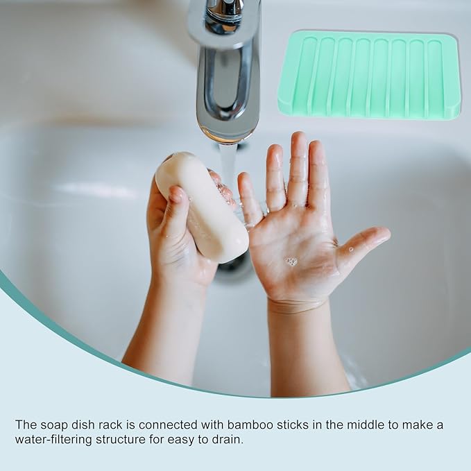 uxcell 2 Pcs Self Draining Silicone Soap Dish, Soap Tray with Drainage for Bathroom Shower Kitchen Sink, 4.5" x 3.1" x 0.4", Mint Green