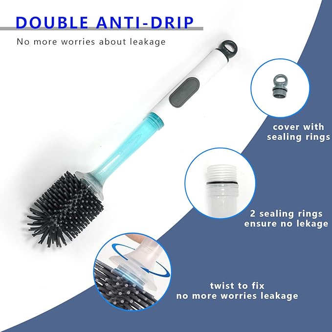 Silicone Toilet Brush and Holder Set, 2 Packs Bendable Toilet Scrubber for Curved Rim, Non-Scratch Drip-Resistant Brush with Sprayer, Space Saving Bathroom Essentials (2)