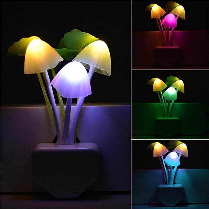ZEZHOU Silicone Toothbrush Holders for Bathrooms - 6Pcs Razor Holder for Shower Wall Mounted + Sensor Led Mushroom Night Light - 2Pcs Color Changing Plug-in LED Mushroom Dream Bed Lamp