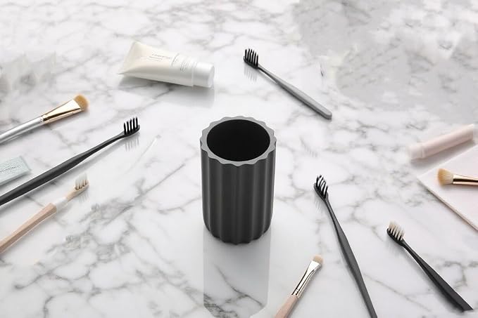 Matte Black Pen Holder Bathroom Tumbler Cup Round Organizer for Electric Toothbrushes Makeup Brushes, Toothbrush Toothpaste Holder for Countertop Bathroom Accessory