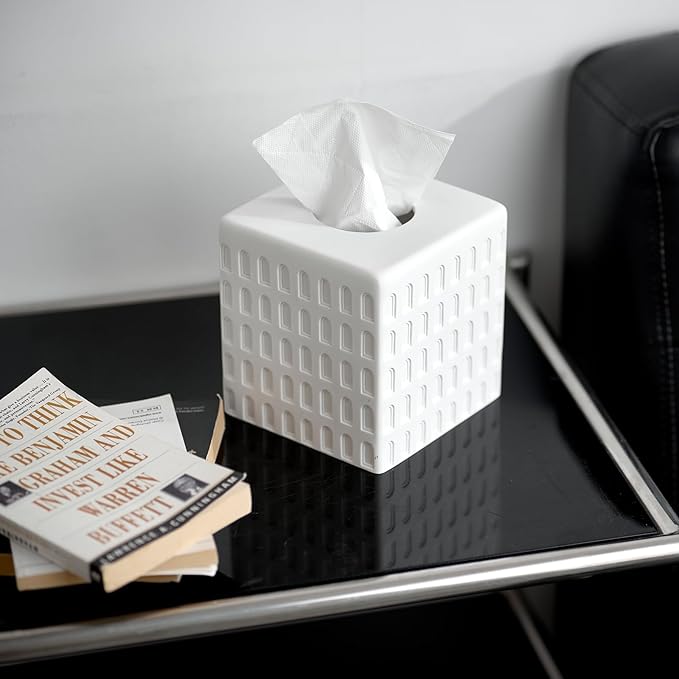 Colosseum Tissue Box Cover,Square Tissue Box Holder for Home Decor,Bathroom Countertop,Tabletop,Bedside Table,Office - Marble White