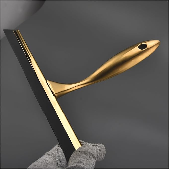 Window Squeegee Stainless Steel Squeegee for Shower Glass 10'' INCH Golden Color with Hooks Cleaner Door for Shower Glass