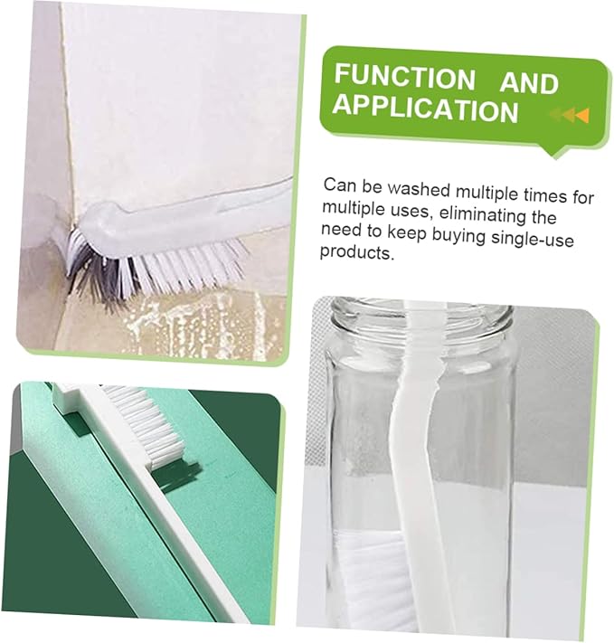 PartyKindom 4pcs Double Head Dish Washing Brush with Hard Bristles Curved Handle Tile Line and Grout Cleaner for Kitchen Sink and Bottle Deep Cleaning Space Saving Hanging Design