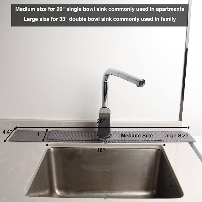 18'' Kitchen Faucet Absorbent Mat, Sink Splash Guard, Microfiber Faucet Handle Drip Catcher, Kitchenguard Tray, Water Drying Pads, Counter Protector for Kitchen, Bathroom, and RV