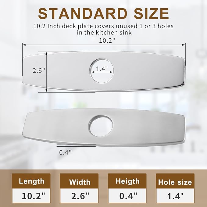 ARCORA 10.2 Inch Faucet Plate, Kitchen or Bathroom Faucet Deck Plate for 1 or 3 Hole, Stainless Steel Sink Hole Cover Escutcheon, Brushed Nickel