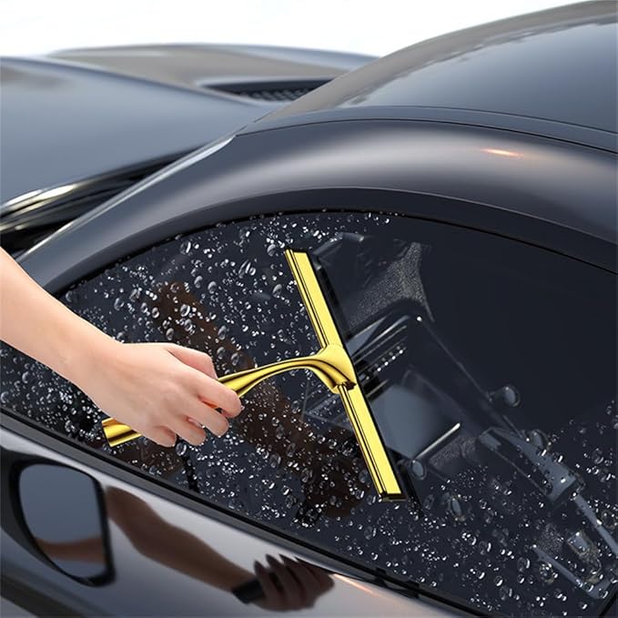 Shower Squeegee 10'' Silicone Scrape Stainless Steel Handle Wiper Bathroom Mirror Glass Car Squeegee,Sliver,25 * 16.5cm