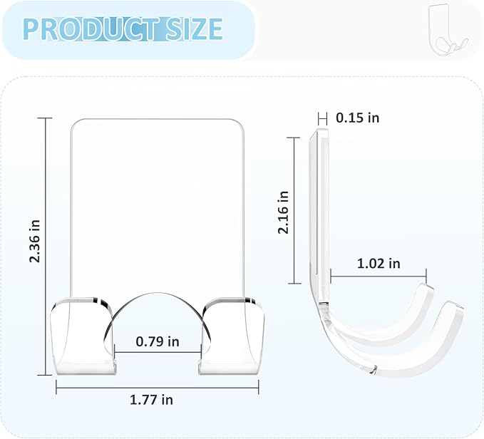 VIS'V Shower Wall Razor Holder, Acrylic Adhesive Razor Hooks for His and Hers, Waterproof, Clear, 2 Pcs