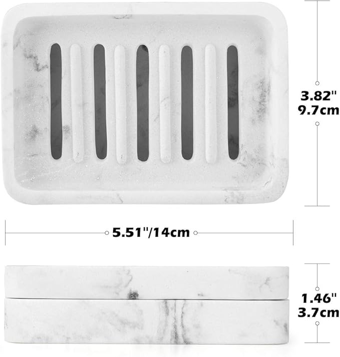 MoKo Soap Dish, Dual-Layer Resin Bar Soap Tray Container Box Case Holder with Detachable Slotted Draining Board Small Tray for Bathroom Kitchen Shower Bathtub Sinks Counter-top - White Marble