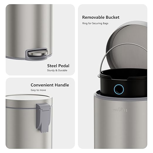 mVm Small Trash Can with Lid, 0.8 Gal Bathroom Trash Can, Compost Can Countertop for Kitchen Home Office (Tin)