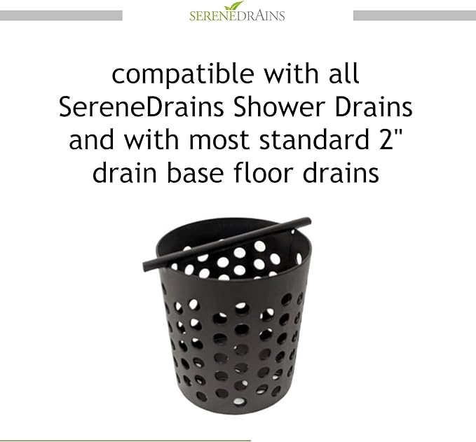 SereneDrains 304 Stainless Steel Hair Trap for Shower Drain Hair Catcher for Linear and Square 2 inch Bathroom Strainer Filter Remover Trapper Basket Floor Standing Catch (Matte Black)