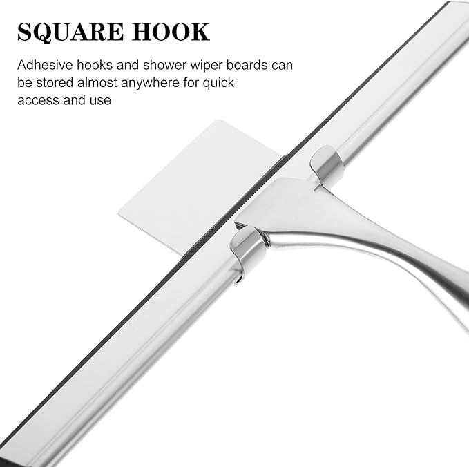 Homoyoyo Window Cleaning Squeegee 10-inch Stainless Steel Glass Wiper with Nail-Free Adhesive Hook for Shower Doors Bathroom Car Windows