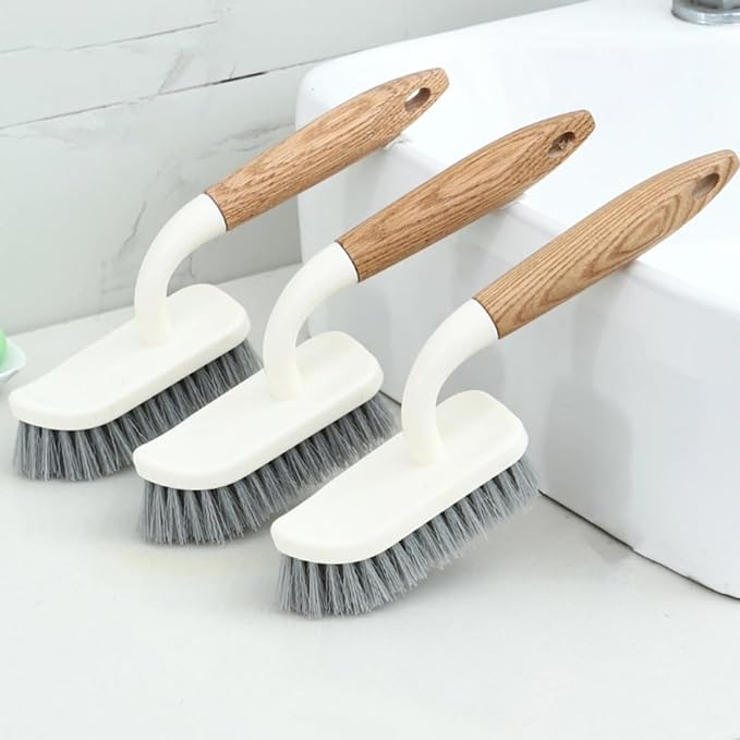 Hard Bristle Toilet Cleaning Brush with Wood Handle Bathroom Scrub Brush for Floor Tile and Grout Cleaning for Toilet and Bathtub Use