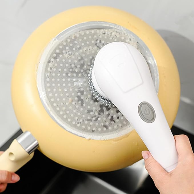 Generic Electric Rechargeable Cleaning Tools Electric Cleaning Brush for Bathroom Electric Cleaner with 5 Replaceable Shower Cleaning Brush Heads for Wall, Tile, Bathtub, Window, White