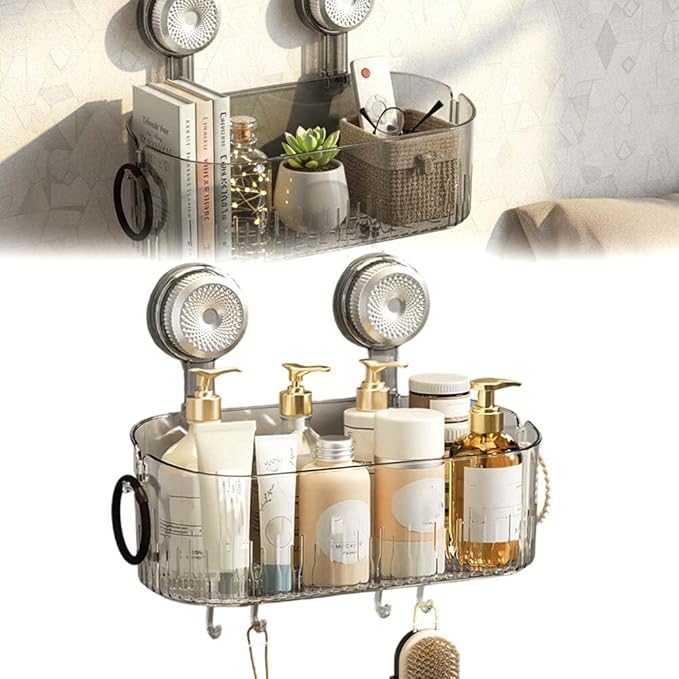 No-Drill Bathroom Suction Storage Box, 2026 New Bathroom Suction Shelves, No Drilling Shelves Caddy Powerful Suction Cup Storage Holder Heavy Duty Shower Organizer (Transparent)