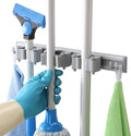 DrDirt Broom Holder Wall Mount – Heavy Duty Aluminum Mop and Broom Organizer with 3 Slots & 4 Hooks, Strong Wall Mounted Storage for Kitchen, Bathroom, Laundry Room, Garage, Closet