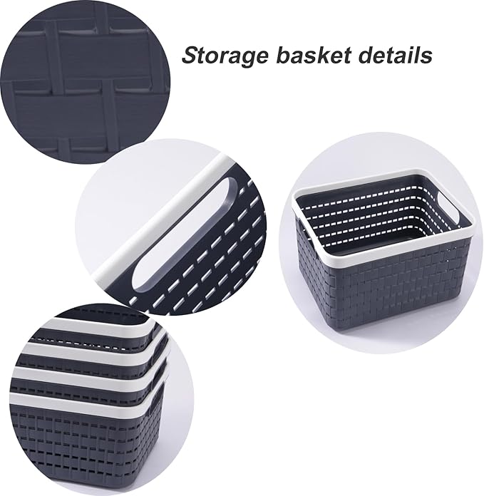 Plastic Storage Bin Baskets, Toilet Paper Basket for Bathroom, Plastic Organizer Shower Caddy with Handles for Living Room (Small Blue 2 pack)