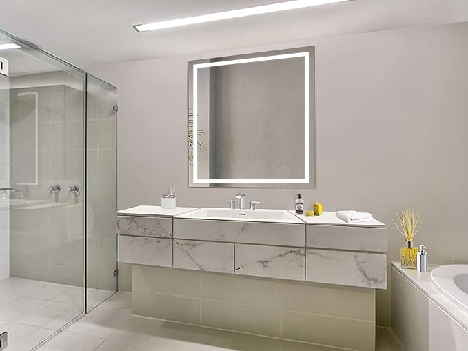 Krugg | 42 Inch X 42 Inch LED Bathroom Mirror | Lighted Vanity Mirror Includes Dimmer & Defogger | Wall Mount Vertical or Horizontal Installation