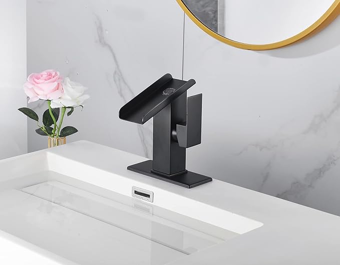 Black Bathroom Faucet Waterfall 1 Hole Bath Lavatory Vanity Sink Faucet Single Handle Modern Basin Tap Brass Deck Mount Commercial