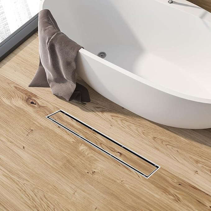 Linear Shower Drain 30 Inch, Brushed AISI 304 Stainless Steel Shower Drain with 2-in-1 Tile Insert Panel, for Bathroom, Kitchen, Garage & More