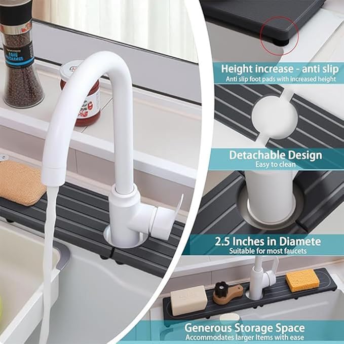 Faucet Mat 19.6 X 3.9 inch Kitchen Bathrooms Sink Faucet Mat Grey Absorbent Stone Diatomite Sink Draining Drying Tray