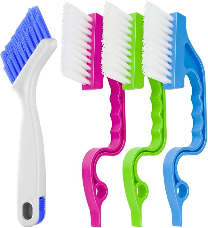 4pcs Bathroom Gap Cleaning Brush, Small Crevice Cleaning Brushes, Hand-Held Groove Gap Cleaning Tools, for Bathroom Kitchen Tiles Window Slots (Silvery White)