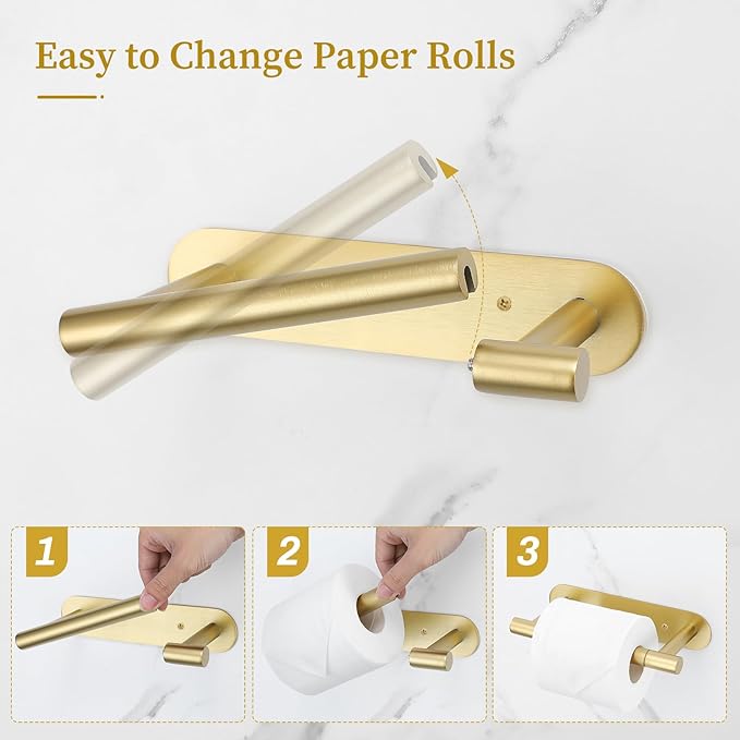 2 Pieces Brushed Gold Toilet Paper Holder, Upgraded Commercial Toilet Paper Dispenser Toilet Roll Holder, Modern Double Base Paper Towel Holder Wall Mount for Bathroom, Kitchen