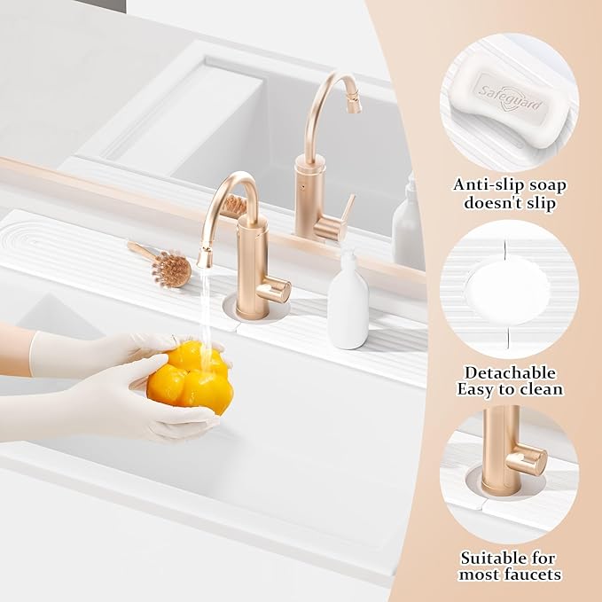 Faucet Mat for Kitchen Sink ，Water Absorbing Stone Tray for Sink，23.6 inches Long Diatomite Fast-Drying Faucet Mat， Faucet Splash Guard for Bathroom Counter