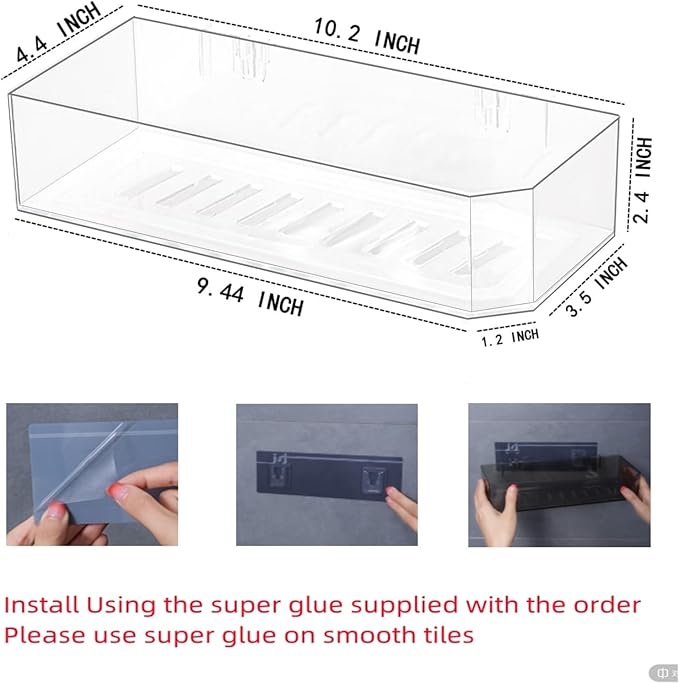 Cq acrylic Bathroom Shower Shelf Organizer Rack,Adhesive Shower Organizer for Bathroom Storage&Home Decor&Kitchen,Wall Shower Caddy Shelf Non Drilling Adhesive and No Damage Wall Mount,2 Pack Clear