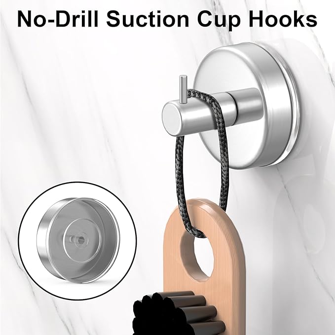 HUFEEOH Suction Cup Hooks for Shower, 4 Pack Removable Towel Holder Wall Hooks for Inside Shower, No Drill Towel Hooks for Bathroom Hanger Wall Mount (Silver)