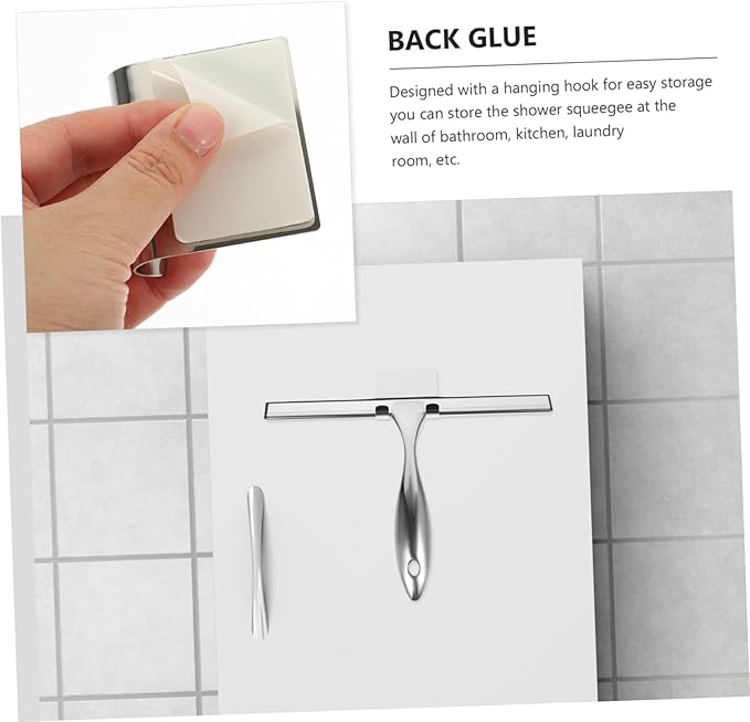 10-Inch Stainless Steel Window Squeegee Adhesive Hooks Shower Glass Cleaner for Bathroom and Kitchen Easy to Use Squeegee Tool for Streak-Free Cleaning