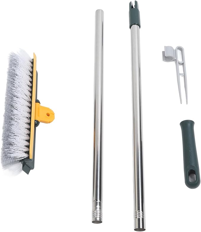 2 in 1 Floor Brush Scrubber, 180 Degree Rotating Long Handle Grout Brush Stiff Bristle Tile Brush for Cleanse Bathroom Kitchen (Green)