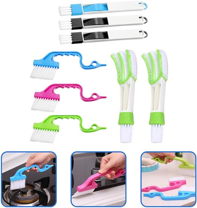 FRCOLOR Window Groove Cleaning Brush Set 8pcs, Multi-Functional Scrubber Brushes for Window Tracks and Gaps, Wet and Dry Use Cleaning Tools for Household Dust and Dirt Removal