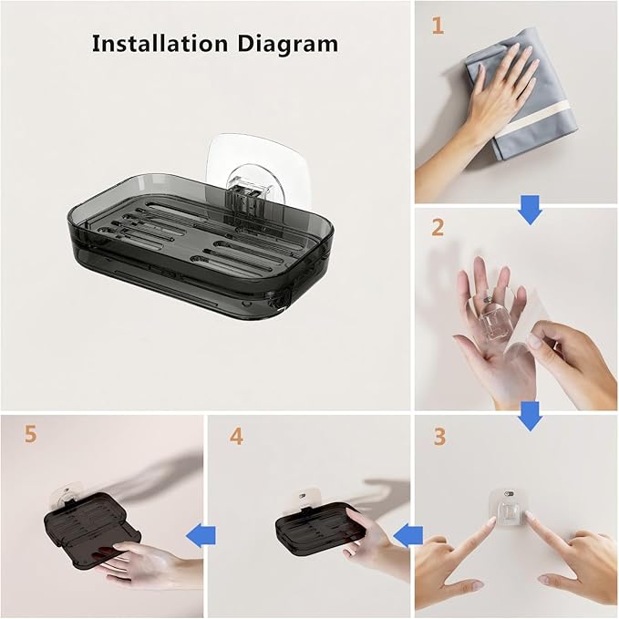 Soap Dish for Shower Bar Soap Holder with Self-Draining Design - No Drilling Required Strong Adhesive Mount for RV Bathroom and Kitchen Easy to Clean (Gray adhesive2 Packs)