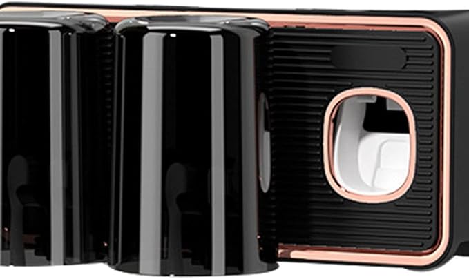 Toothbrush Holder with Toothpaste Dispenser, Wall Mounted Tooth Brush Organizer with 2 Brush Slots, Self Adhesive Toothbrush Holder for Shower (Black)