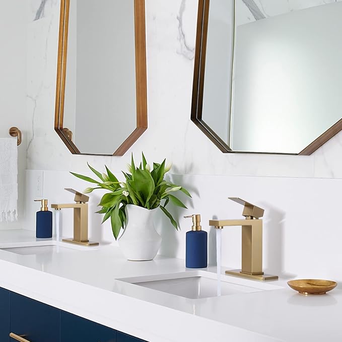 Brushed Gold Bathroom Faucet ARCORA Modern Bathroom Faucets for Sink 3 Hole 1 Hole Lavatory Vanity Sink Faucet with Deck Plate and Pop Up Drain
