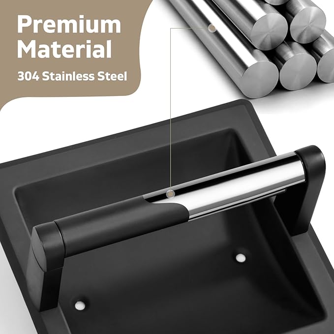Recessed Toilet Paper Holder for Large Rolls, Pivoting Stainless Steel in Wall Toilet Paper Holder, Wall Mounted Bathroom Tissue Roll Dispenser with Modern Matte Black Finish